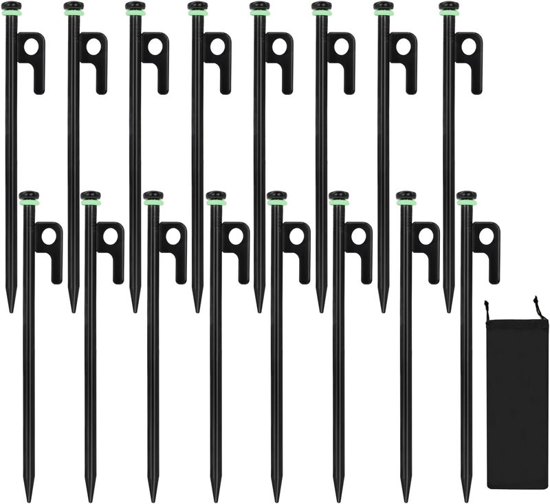 HOLANHING 16Pcs Tent Stakes, 8in Heavy Duty Tent Stakes with Storage Pouch, Dia 0.35" Forged Steel Stakes for Tent Used on Rocks, Grassland, Snowfield(16Pcs 8in Stakes) - Image 1